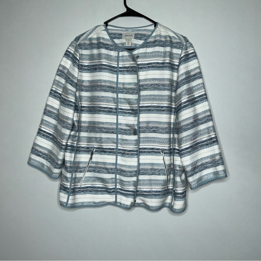 Chico's Women's Blue and White Striped Blazer